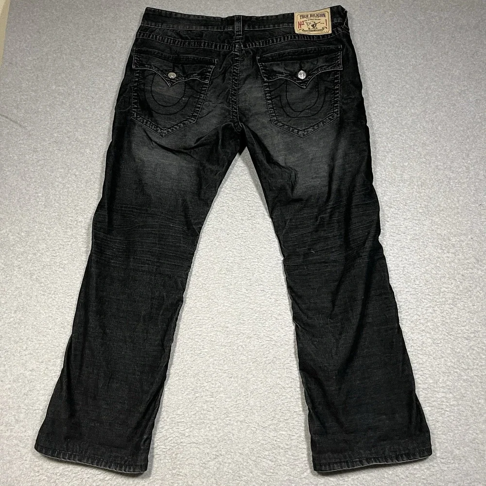 True Religion Pants Mens 38x32 Black Ricky Corduroy Cotton Blend Dark Y2K Stretc